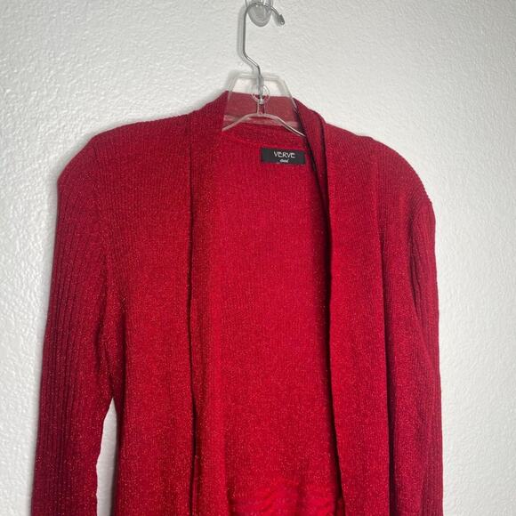 Verve Ami Womens Cardigan Sweater Size S Red Open Front Long Sleeve Pull On - Picture 6 of 16